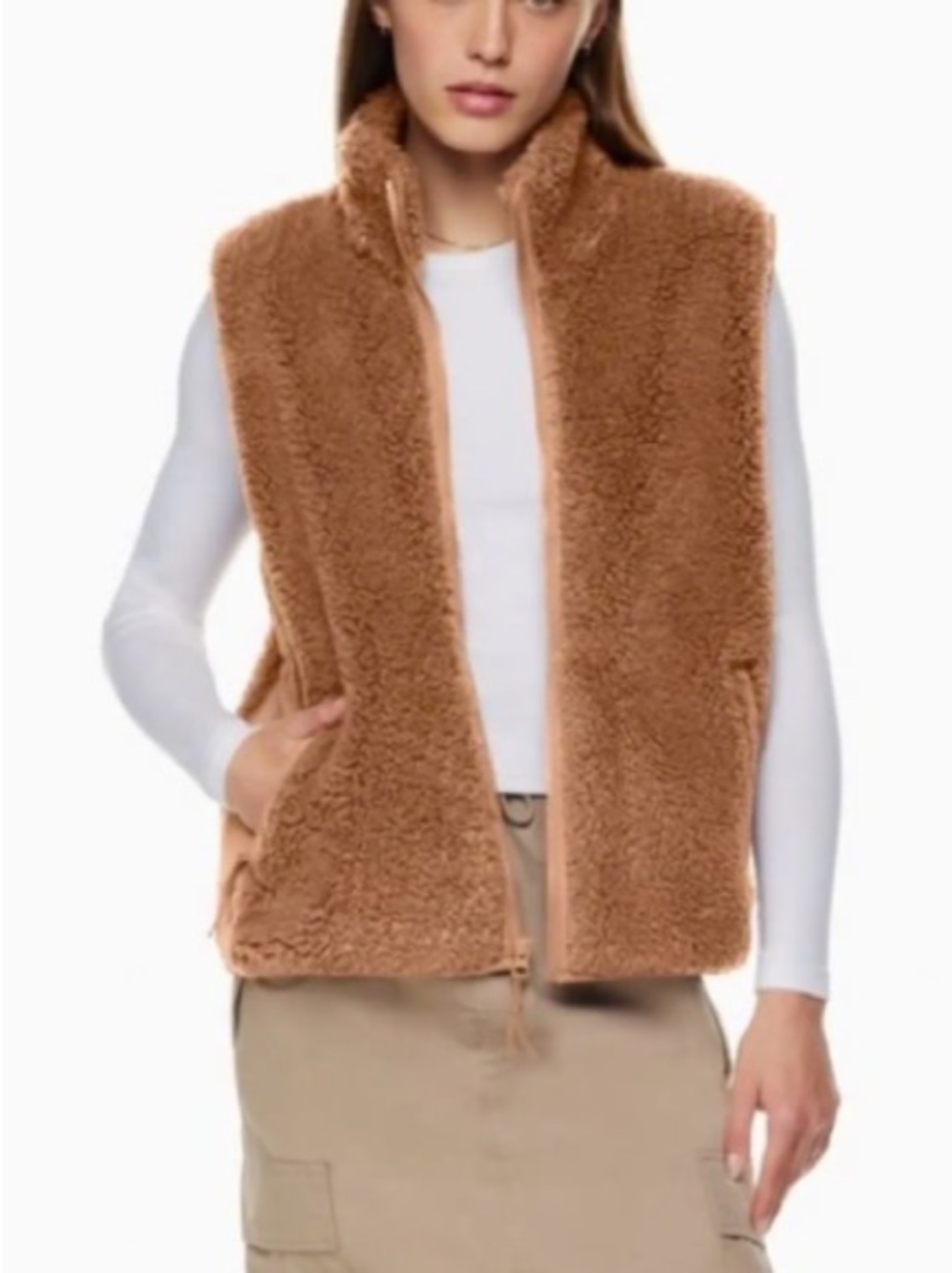 Tna Aritzia Teddy Polar Vest In Brown
